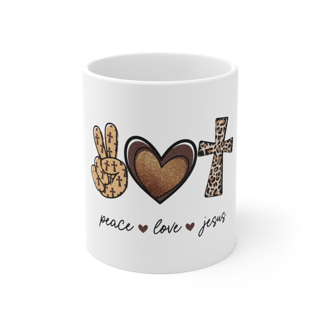Peace Love Jesus Leopard Mug